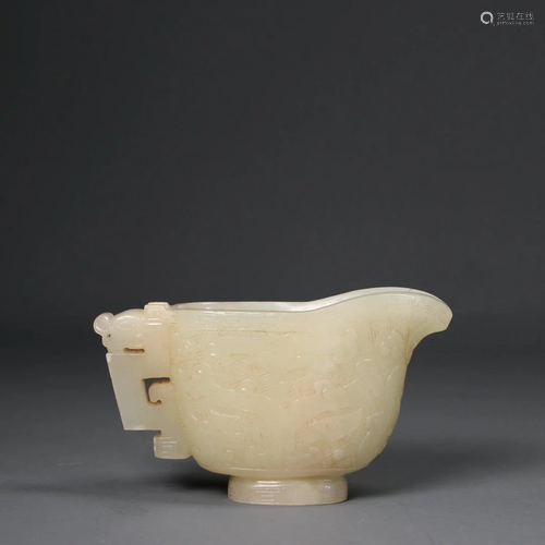 Qing Dynasty - White Jade 'Beast' 'Chilong' Cup