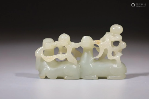 Qing Dynasty - White Jade Auspicious beast Ornament