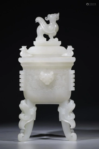 Qing Dynasty - White Jade Four Legged Incense Burner