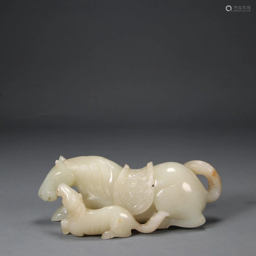 Qing Dynasty - White Jade Horse Ornament