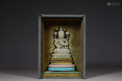 Qing Dynasty - White Jade Avalokitesvara Sitting Figure