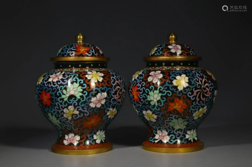 Cloisonne Enamel 'Floral' Lidded Jars A Pair of