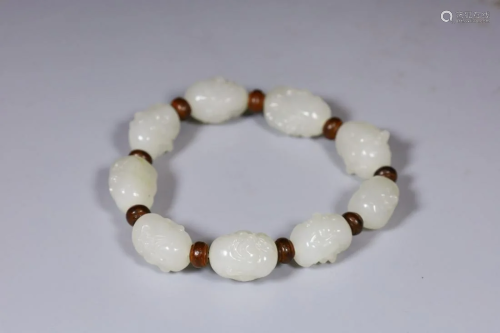 Qing Dynasty - White Jade Arhat Bracelet