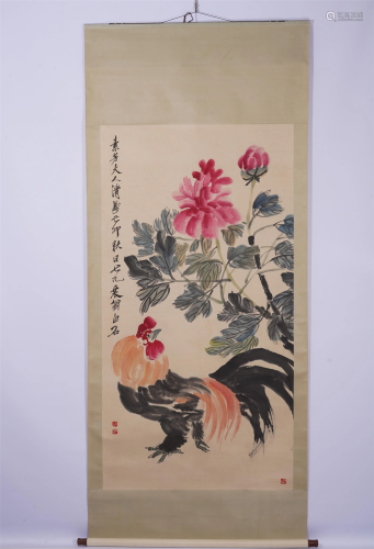 A CHINESE PAINTING OF ROOSTER AND FLOWER
