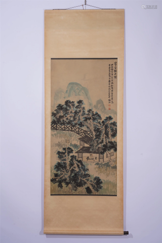 A CHINESE PAINTING OF HUT IN WOODS