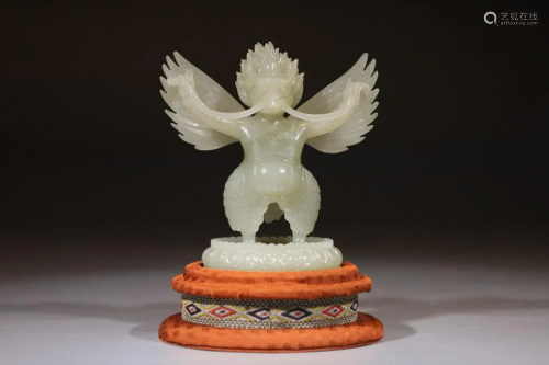 Qing Dynasty - White Jade Suparna Standing Figure