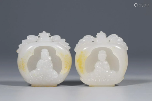 Qing Dynasty - A Pair of White Jade with Russet Skin