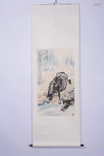 A CHINESE PAINTING OF WATER BUFFALOES