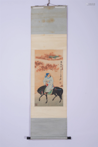 A CHINESE PAINTING OF FIGURE ON HORSE