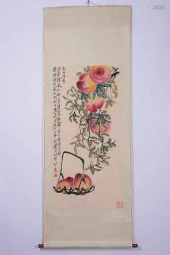 A CHINESE PAINTING OF LONGEVITY PEACHES