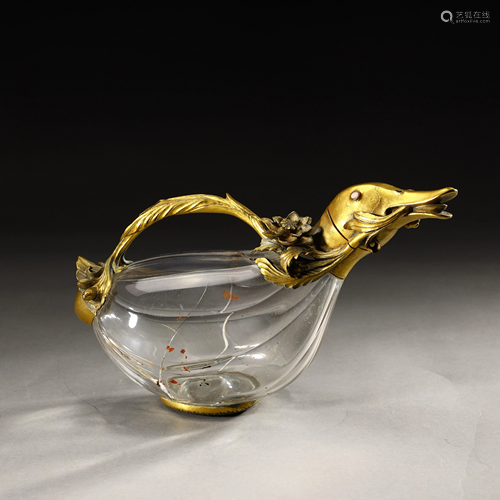 Ancient bronze gilt crystal duck-billed pot