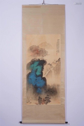 A CHINESE PAINTING OF BLUE LANDSCAPE