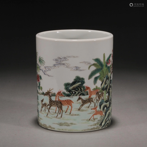 Qing Dynasty, pastel brush pot