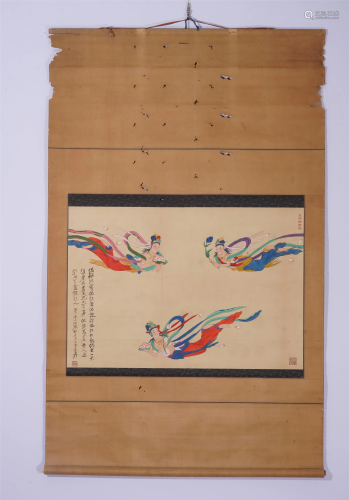 A CHINESE PAINTING OF FLYING IMMORTALS