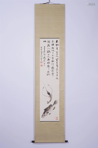 A CHINESE PAINTING OF FISH AND SHRIMP