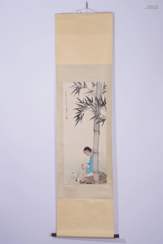 A CHINESE PAINTING OF BEAUTY AND BAMBOO