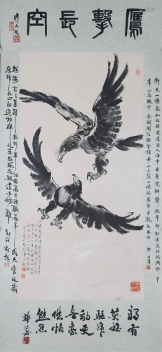 A CHINESE PAINTING OF FLYING FALCONS
