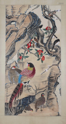 A CHINESE PAINTING OF PHEASANTS AND FLOWERS