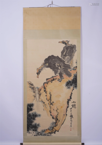 A CHINESE PAINTING OF VULTURES ON ROCK