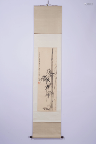 A CHINESE INK PAINTING OF FLYING BIRD AND BAMBOO