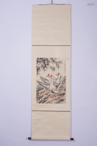 A CHINESE PAINTING OF WHITE GEESE