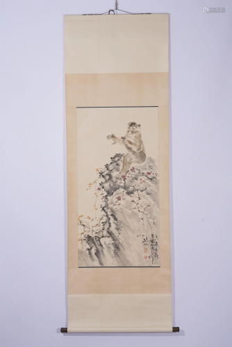 A CHINESE PAINTING OF MONKEY ON ROCK