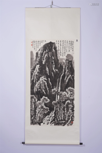 A CHINESE PAINTING DEPICTING WATERFALL SCENERY