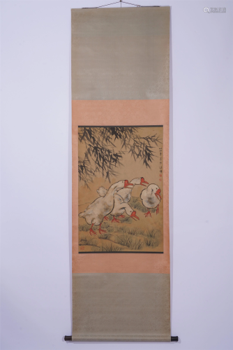 A CHINESE PAINTING OF WHITE GEESE