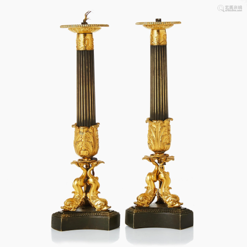 A pair of bronze candles, France.