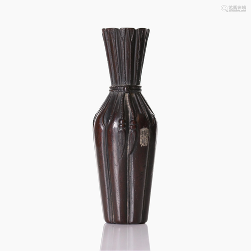 A Chinese ZITAN hardwood carved small vase.