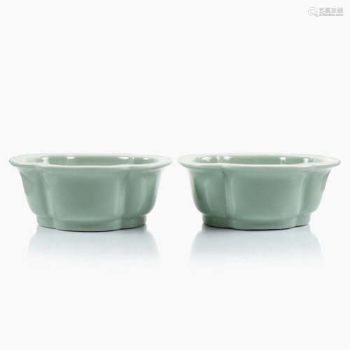 A pair of Chinese celadon porcelain flower pots.