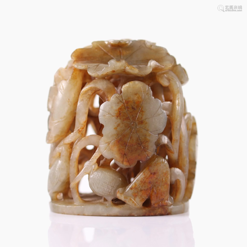 A Chinese jade carved censer top handle.