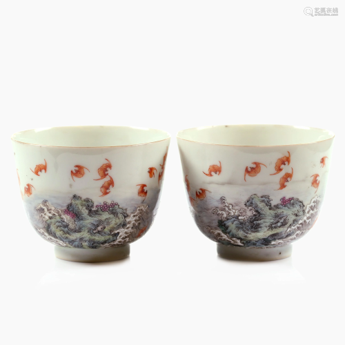 A pair of Chinese famille rose porcelain cups.