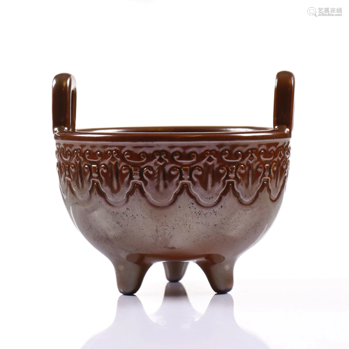 A Chinese 'ZIJIN' glazed porcelain censer.