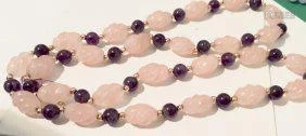 Rose Quartz Carved Oval Necklace