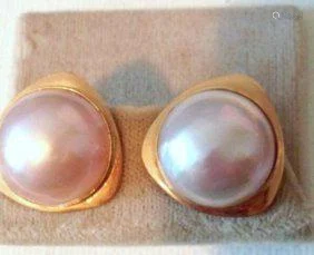 Pink Mabe Pearl Earring, Estate jewelry