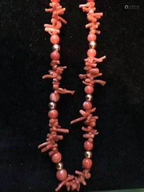 Genuine Coral w/14 k ball Necklace,Estate Jewelry