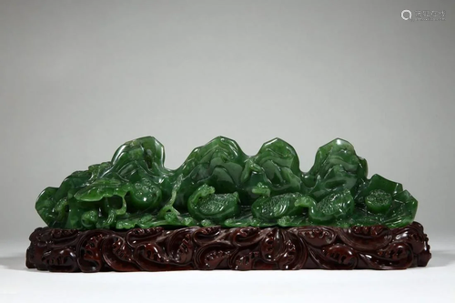 Green Jade 'Lotus Pond' Stationary Brush Holder