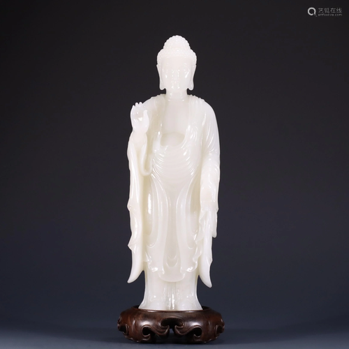 Qing Dynasty - White Jade Shakyamuni Standing Figure