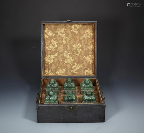 Qing Dynasty - Green Jade Six Seals