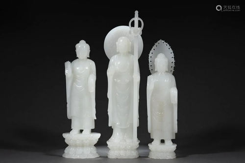 White Jade Western Trinity Standing Figure Ornament