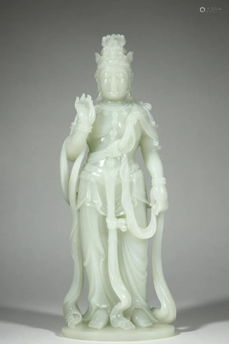 Qing Dynasty - White Jade Avalokitesvara Standing