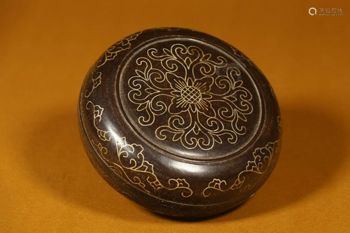 Zitan Wood Silver Wire Inlaid 'Floral' Lidded Box