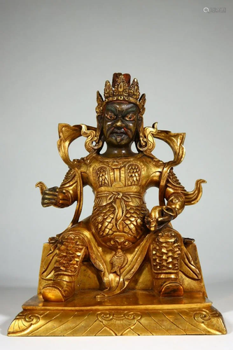 Gilt Bronze Vaishravana Sitting Figure Ornament