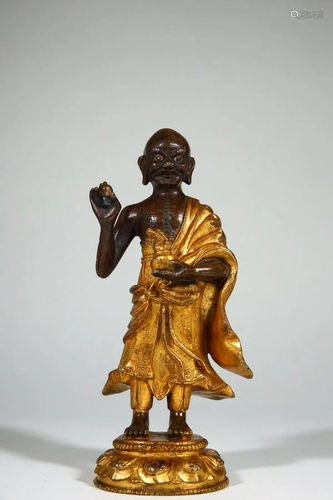 Gilt Bronze Arhat Standing Figure