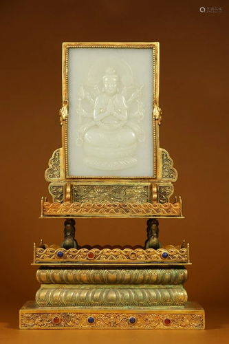 Qing Dynasty - Gilt Bronze White Jade Embeded Twelve