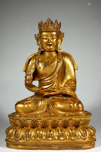 Qing Dynasty - Gilt Bronze Shakyamuni Sitting Figure