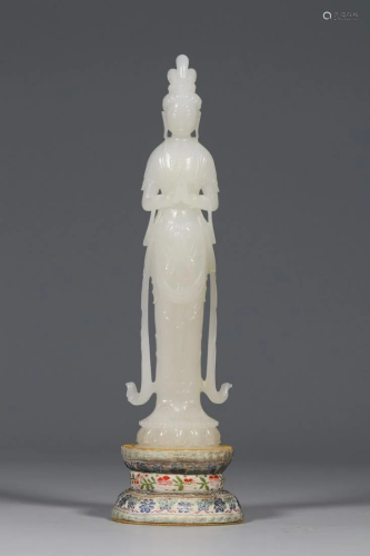 Qing Dynasty - White Jade Avalokitesvara Standing
