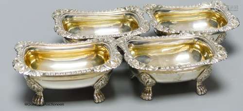 A set of four late George III silver rectangular salts, Jose...