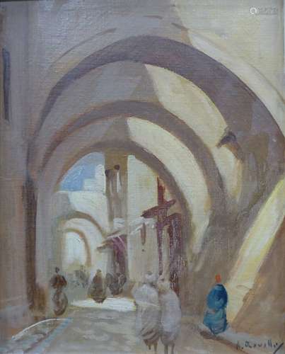 A. Robelly, oil on board, Arabian street scene, signed, 23 x...